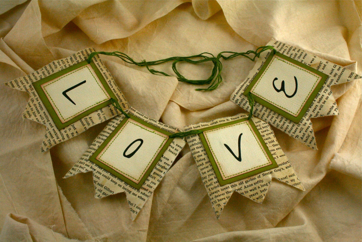 Decorations Wedding Green Vintage Wedding Decoration Banner Antiqued Book Page Anne of Green Gables Love