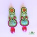 Long Soutache Earrings- Turquise- Swarovski