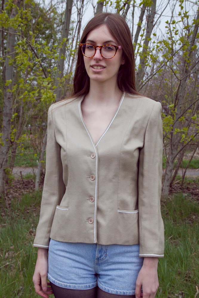 70s Vintage Lin Textile Beige Jacket