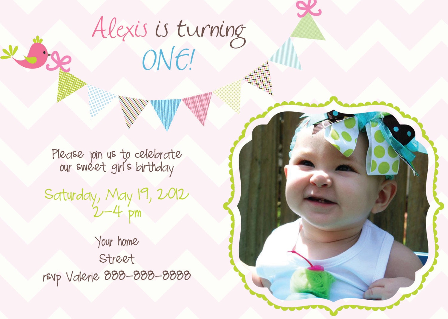 Custom Printable Chevron and Bunting Birthday Package for Little Girls