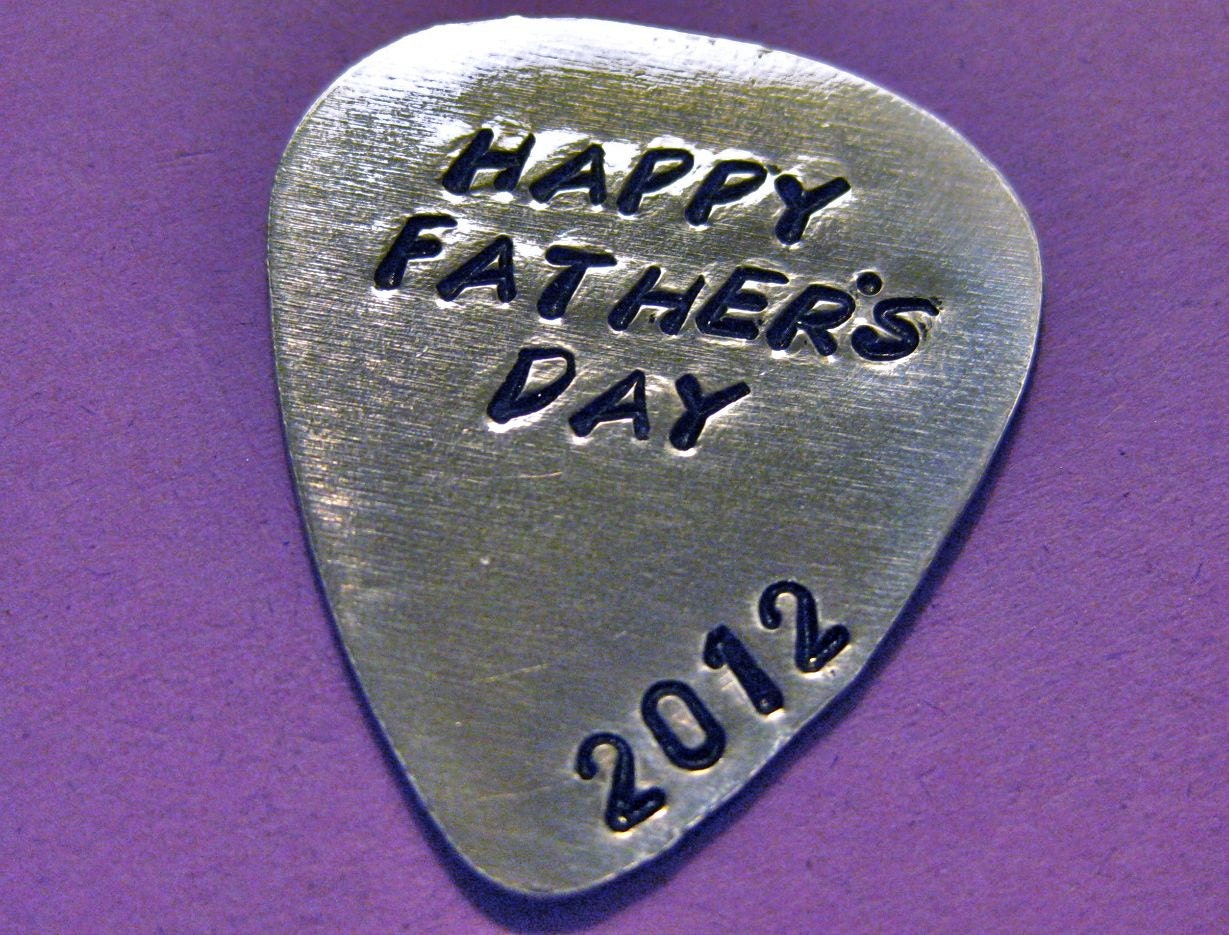Father's Day Guitar Pick Handstamped - Suitable thickness for playing - Personalized Hand Stamped Guitar Pick - perfect for Father's Day