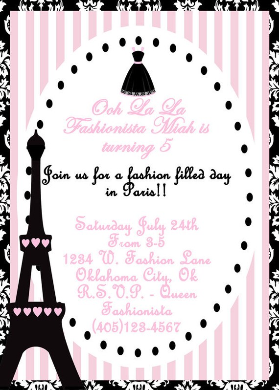 PARIS Party Invitation PRINTABLE Custom Invitation And Thank You Card 