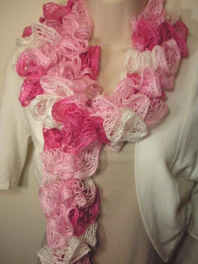 Pink Lacy Frilly Ruffled Neckwarmer Fashion Scarf