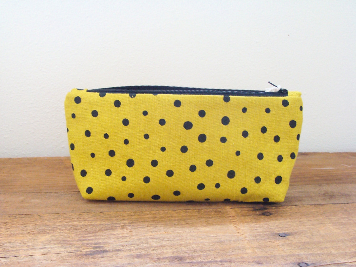 Screen Printed Polka Dots Linen Pouch Make Up Bag
