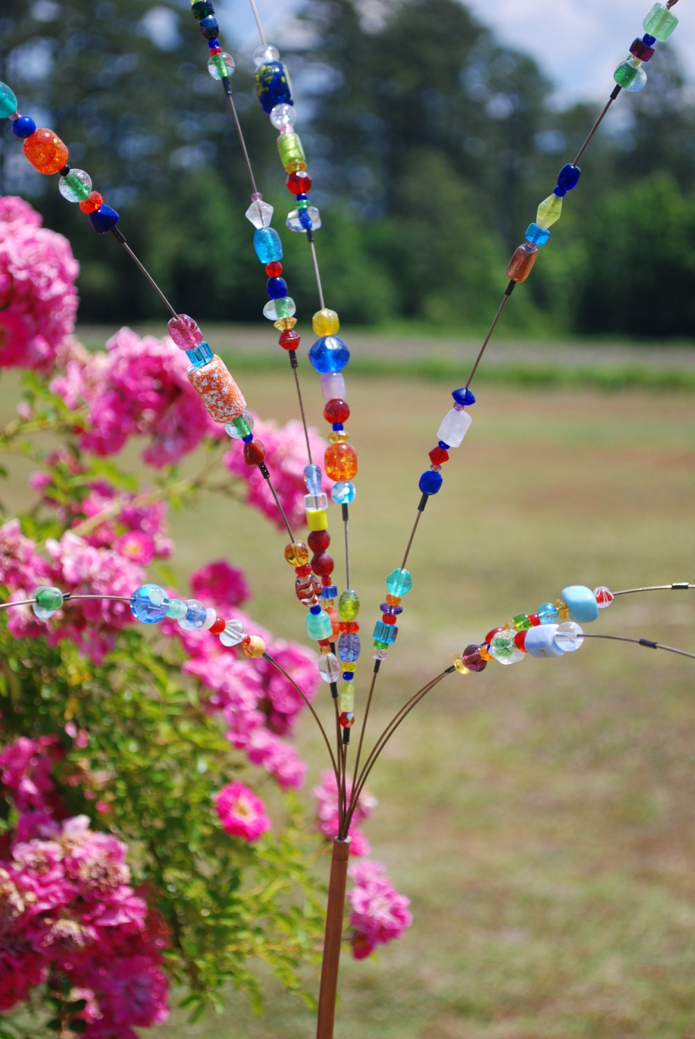 Beaded Blossoms -- Garden Bead Art -  Wire Suncatcher Sculptures - Beaded Flowers