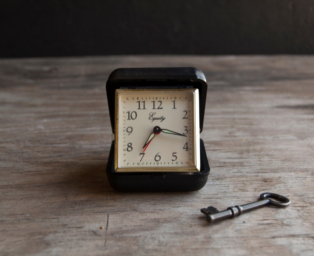 Travel Alarm Clock - Vintage Black Equity Wind Up - VintageParlorMens