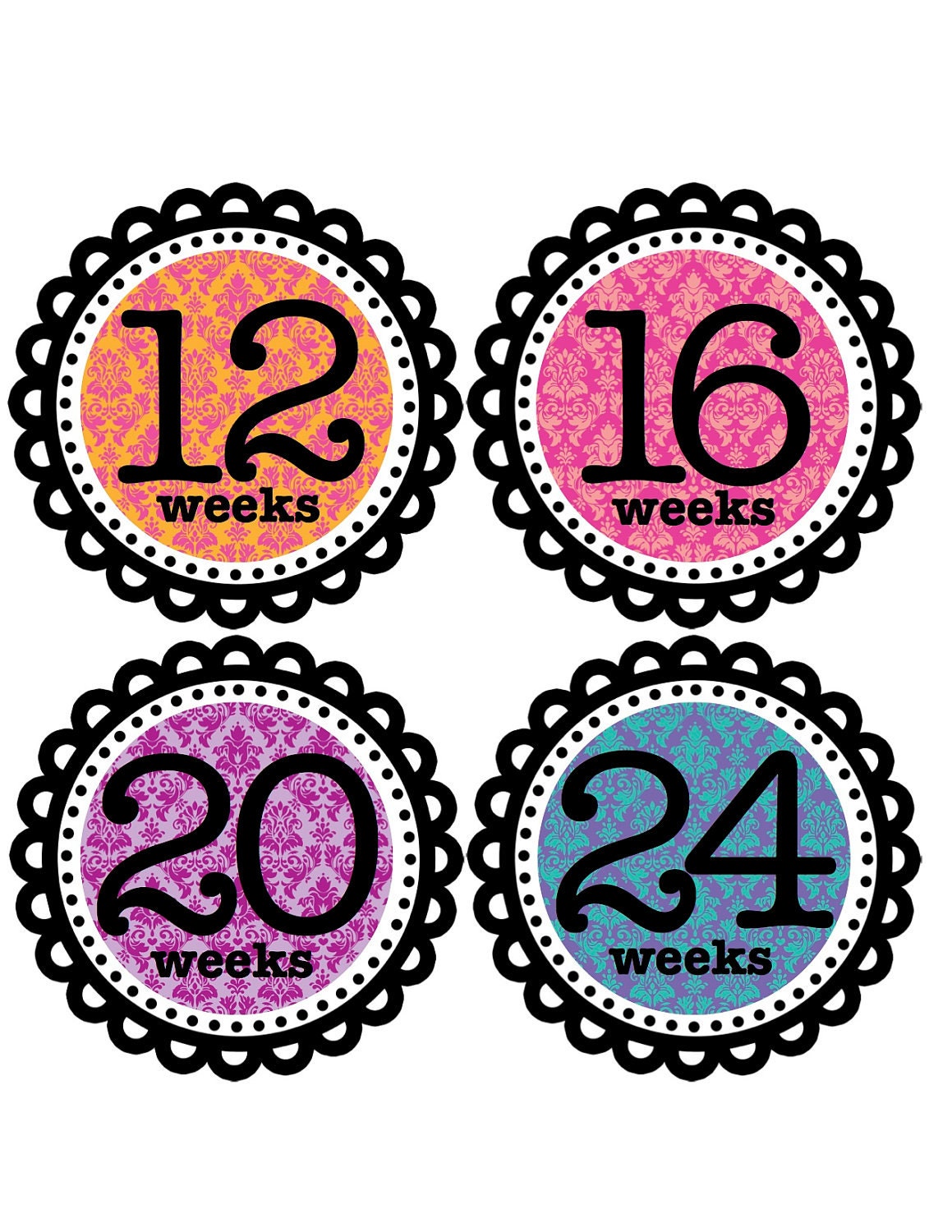 NEW ITEM...Baby Bump or Pregnancy Stickers....Bright Damask...With a Due Today Sticker