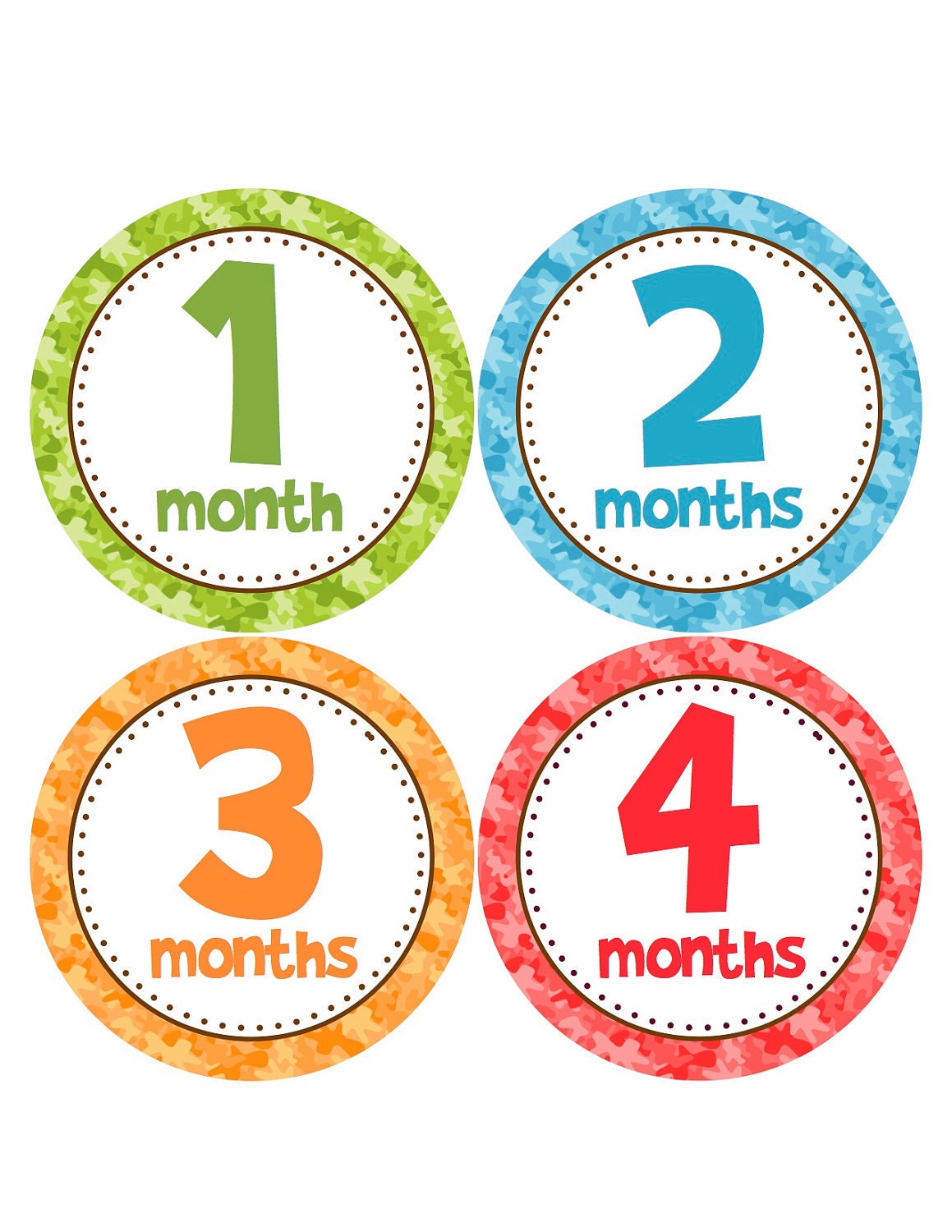 Monthly Onesie Stickers for Baby Boy...Camo in Primary Colors...Favorite Baby Shower Gift for New Moms