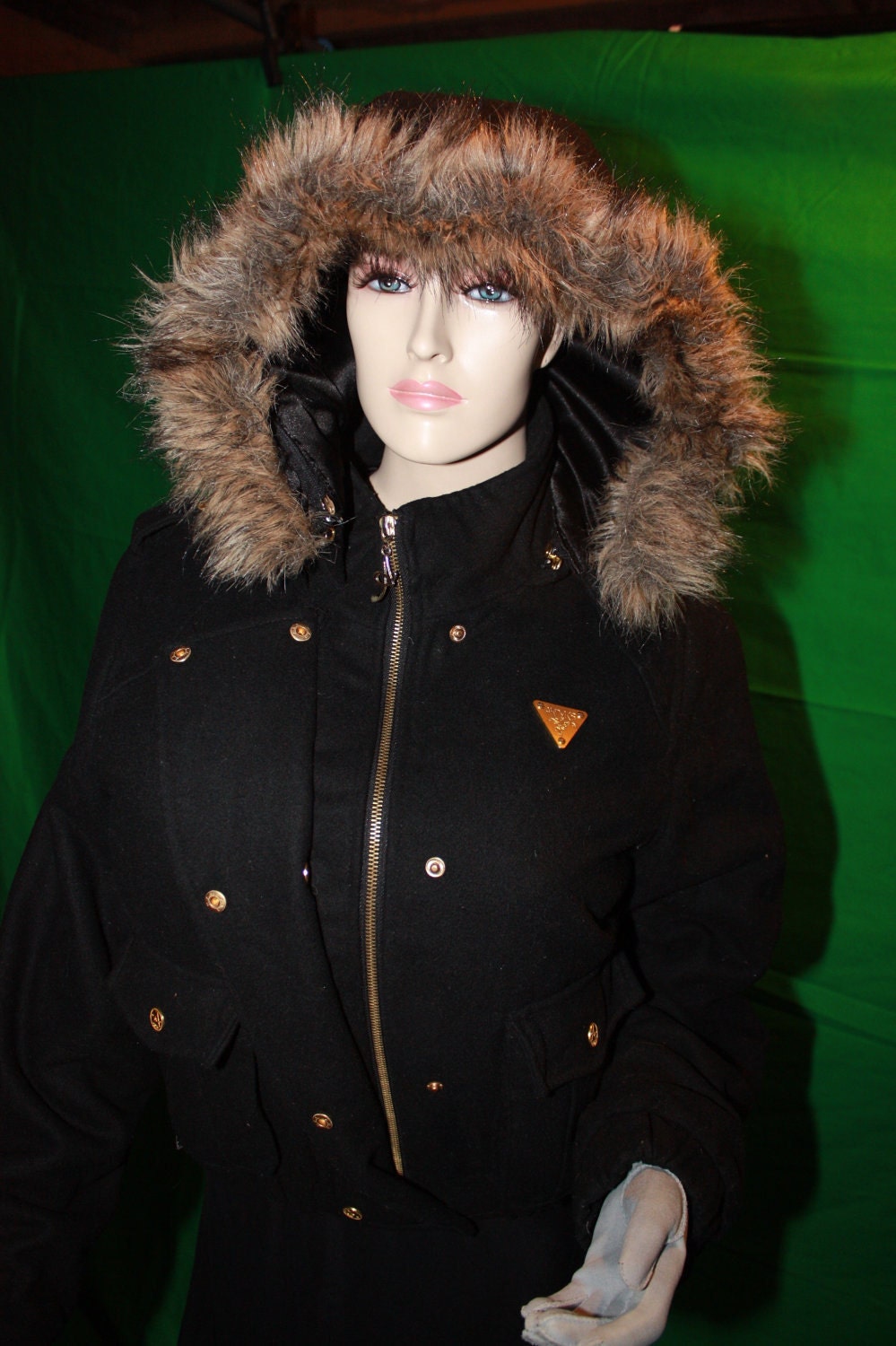 Steampunk  Wool Military Style Jacket with Versatile Detachable Hood, With Faux Fur  - SZ. Women's EX Large