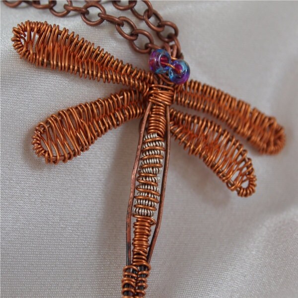 Dragonfly Necklace Wire Wrapped In Copper By Chainedbylightness