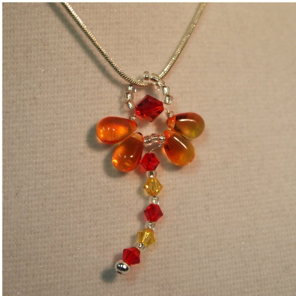 Dragonfly Necklace in Fire Opal