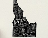 a word about IDAHO, SALE Boise USA 11 x 14 digital print design art - custom