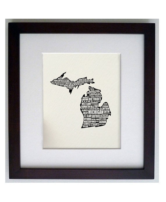 SALE a word about MICHIGAN, Lansing USA 11 x 14 digital print design art - custom