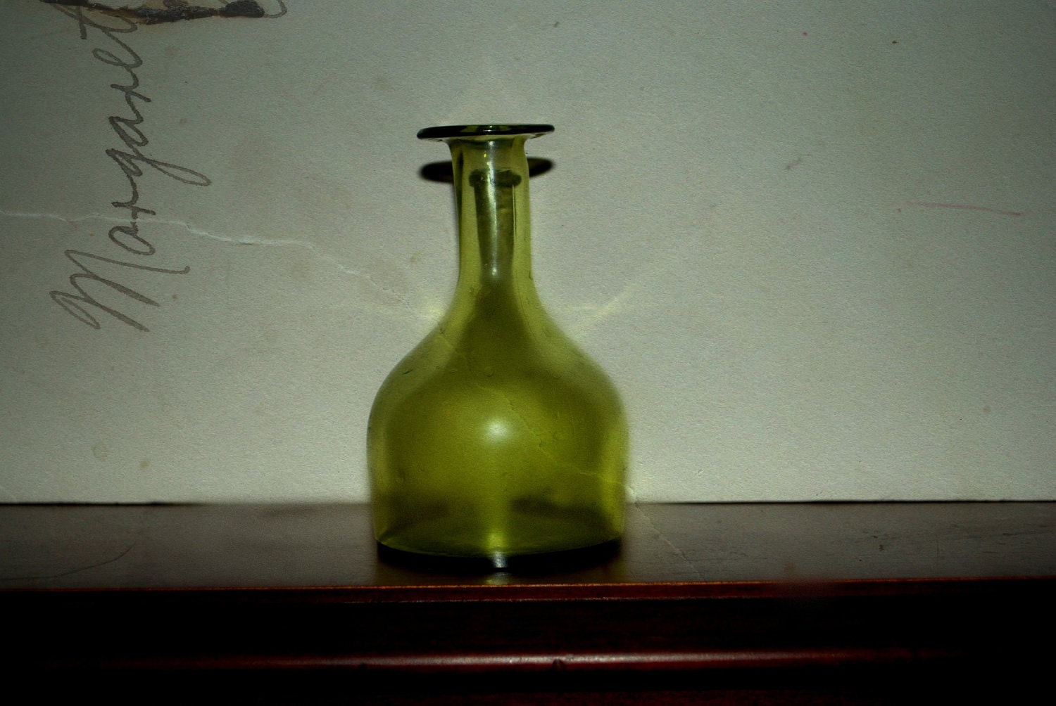 olive green jamestown glass bottle, cruet