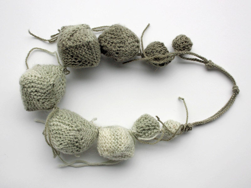 Knitted statement chunky necklace, ombre green, OOAK