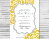 Yellow and Gray Grey Bridal Shower Invitation - customized 5x7 printable - modern flower print yellow and gray bridal shower invites