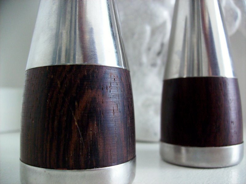 Mid Century Modern Danish Salt and Pepper Shakers - Stainless and Rosewood