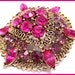 Vintage Purple & Pink Rhinestone DOMED 3D Gold Metal Floral Brooch or Pin 2" EX