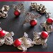 Vintage Necklace Earring ANTIQUE SET Silver Leaf Filigree Metal & Red Iridescent Glass Cabs