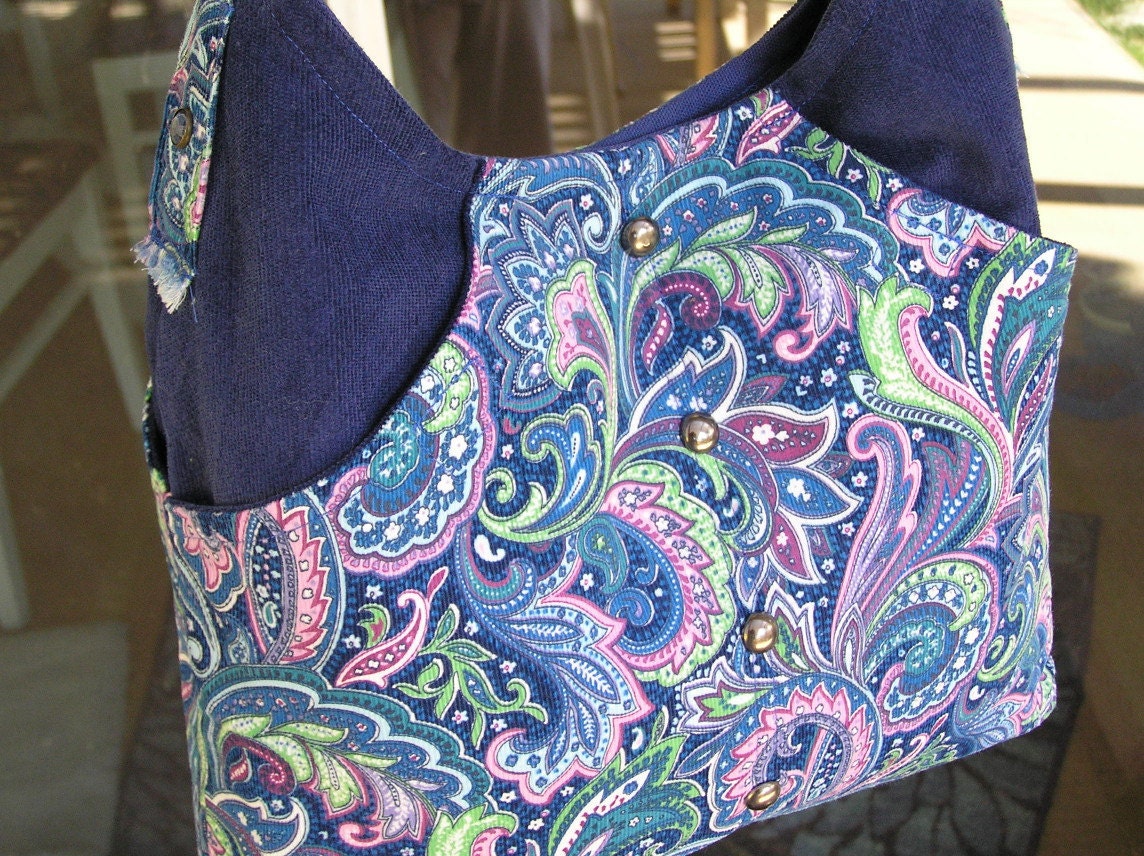 Paisley Crossbody Bag with Blue Crystal Studs and Rivets
