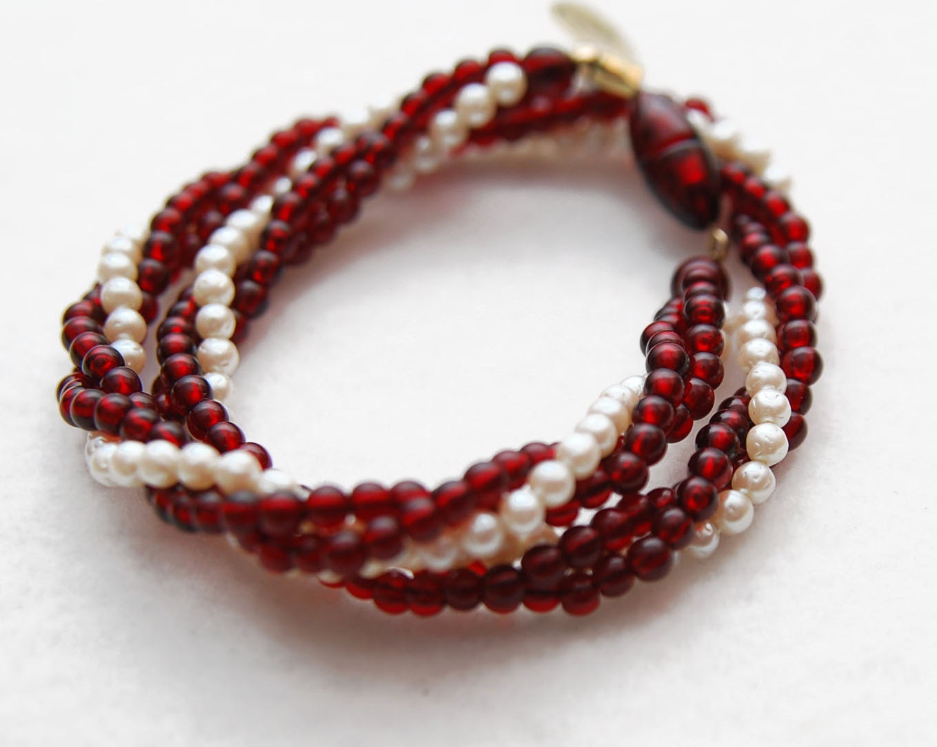 Ivory & Ruby Beaded Rope Twist Choker