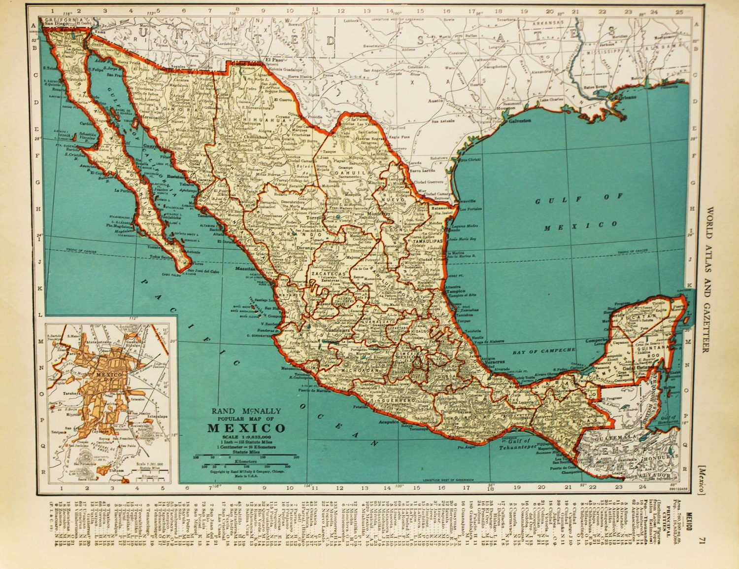 Vintage Map Mexico Original 1935