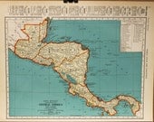 Vintage Map of Central America Original 1935