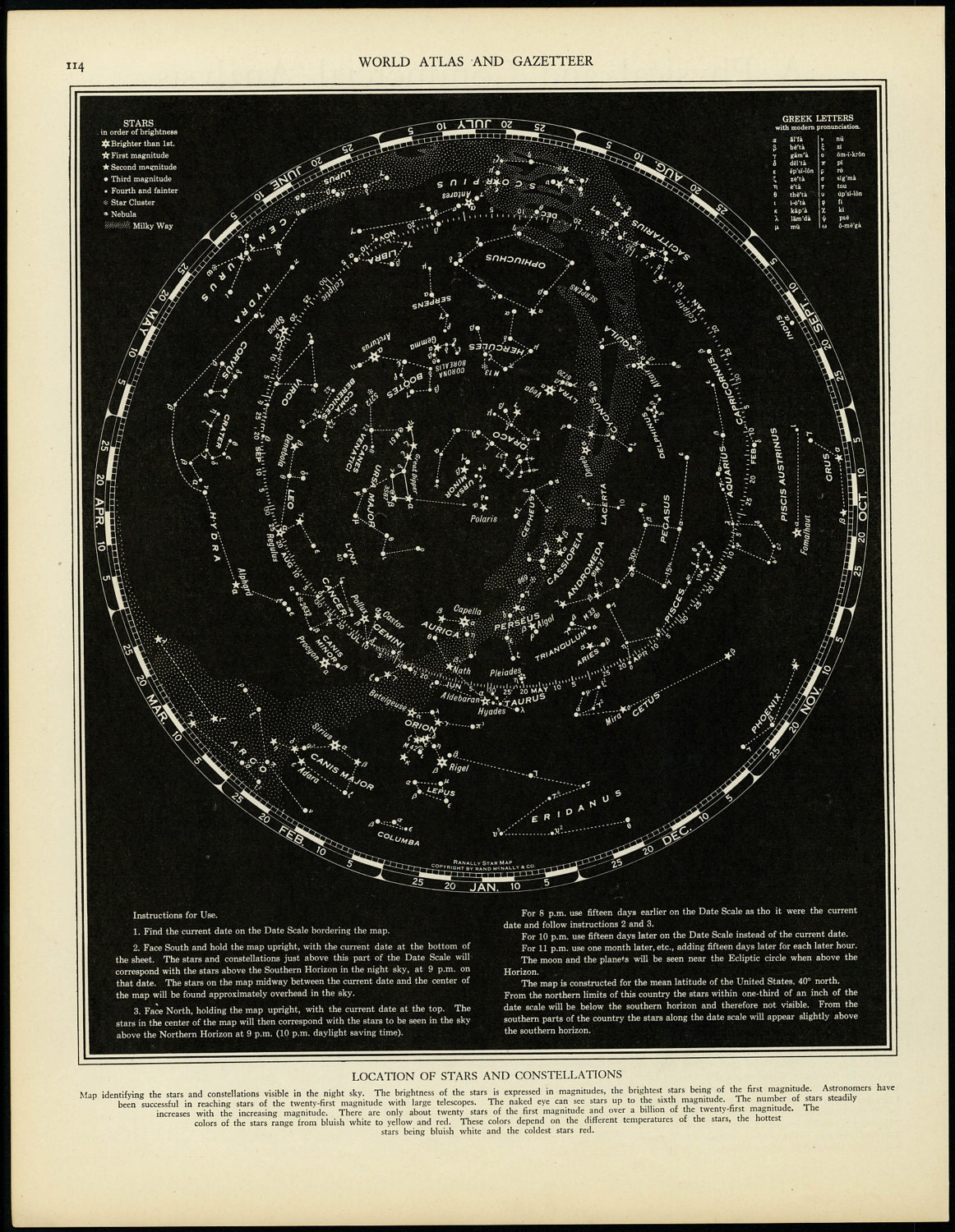 Vintage Constellation Map Star Chart Original 1935