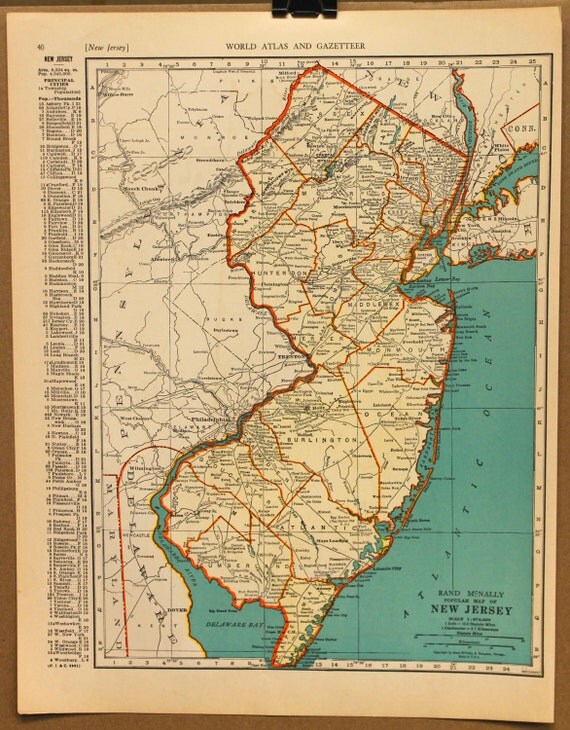 Vintage Map New Jersey New Jersey Original 1935 by PastOnPaper