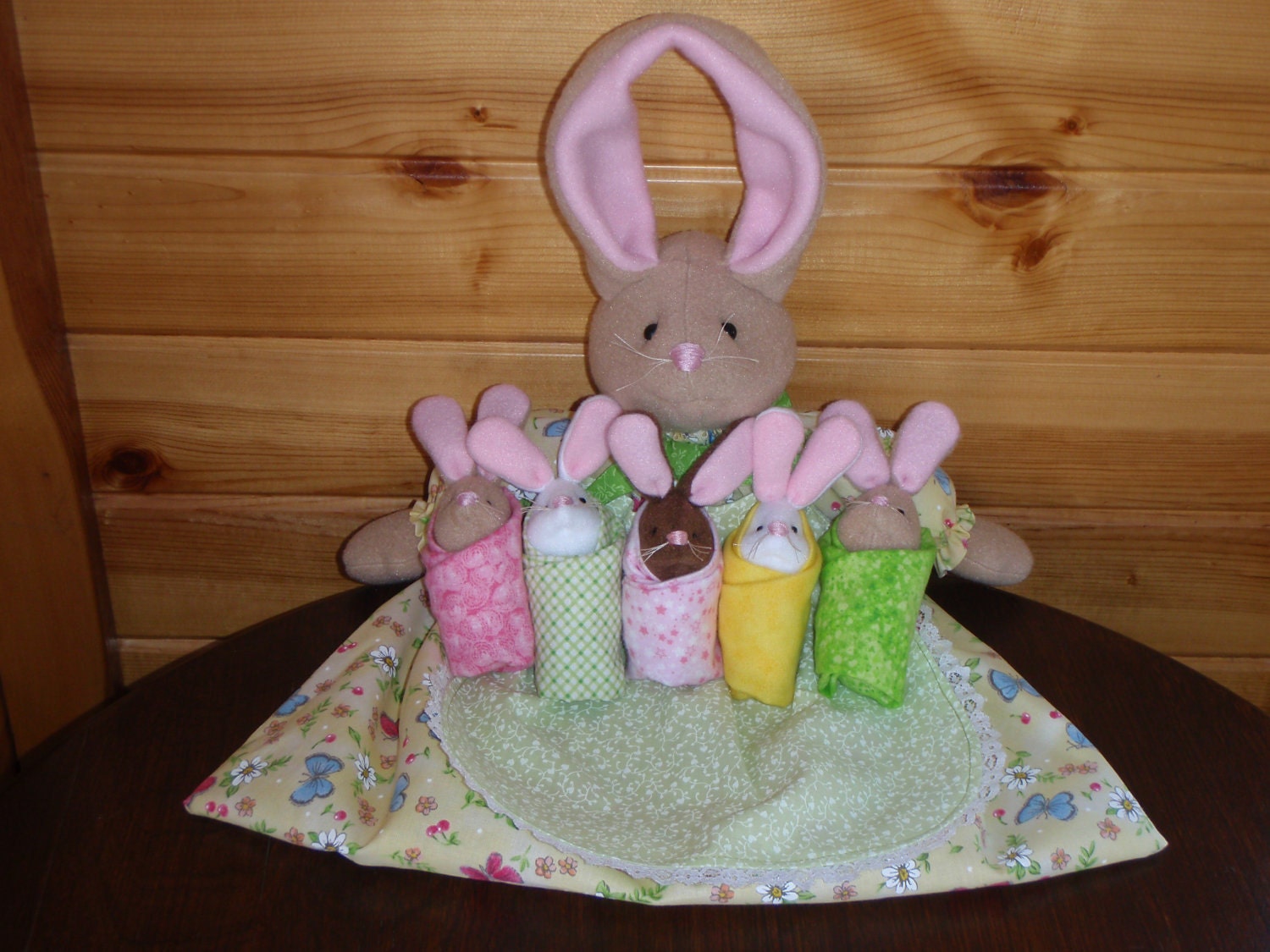 Soft Sculpture Plush Mother Rabbit and Bunnies - Play Set