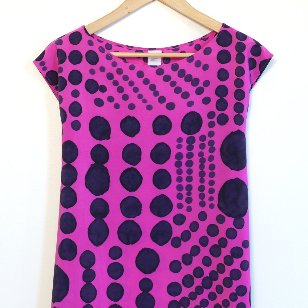 Hand painted silk mini dress. PATCHWORK DOTS in Petal. made to order dress