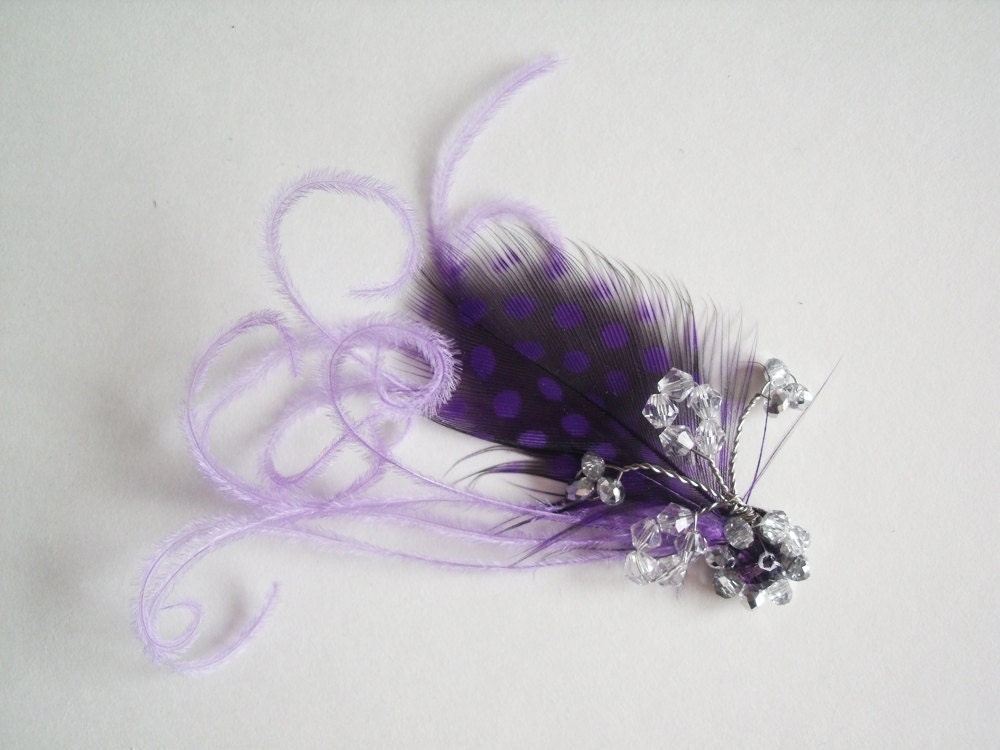 Bridal Headpiece - Guinea Feather Fascinator - Purple Headpiece Bridal