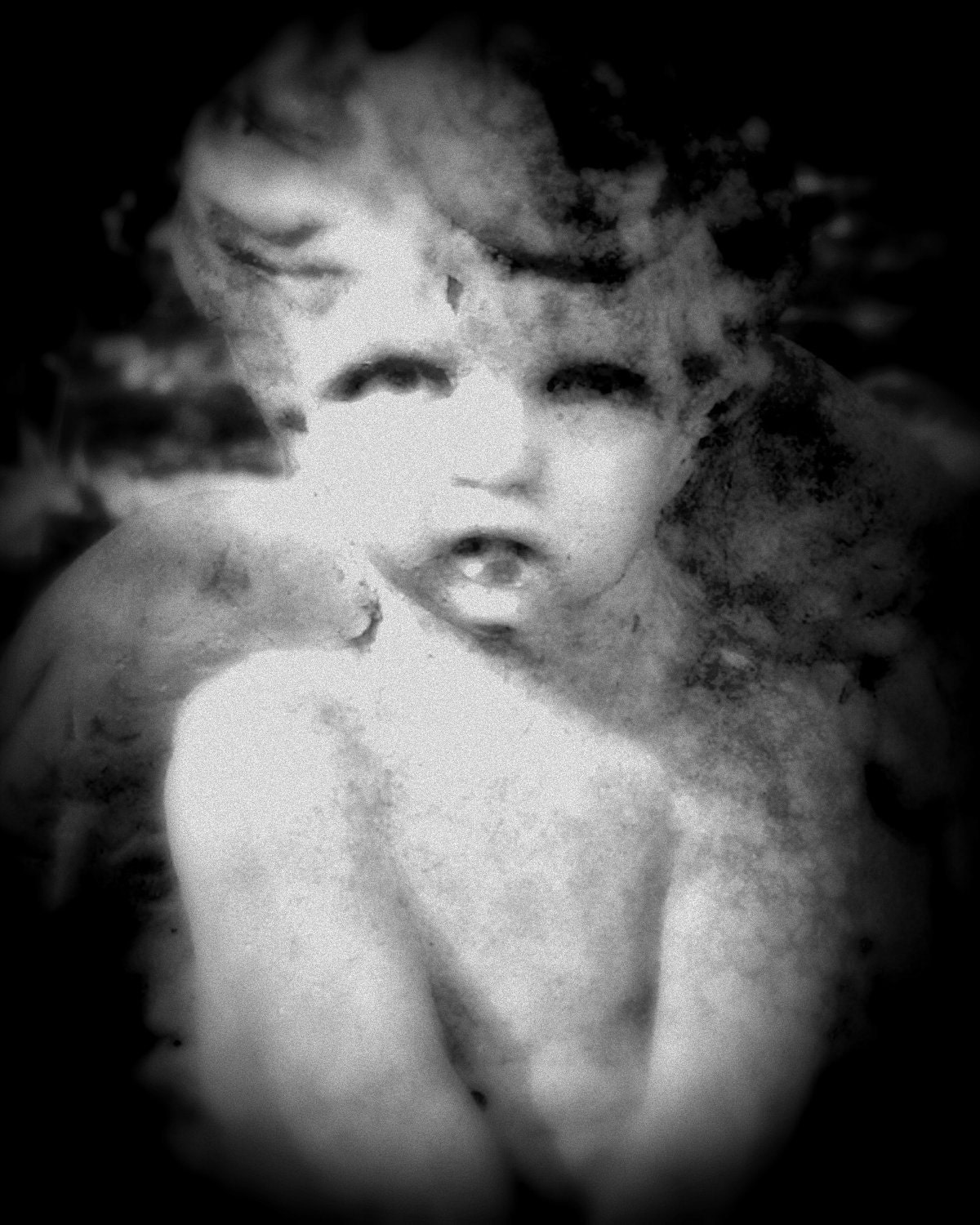 Angel Black and White Fine Art Photo 11 x 14 Child Angel Cherubim Statuary Patina