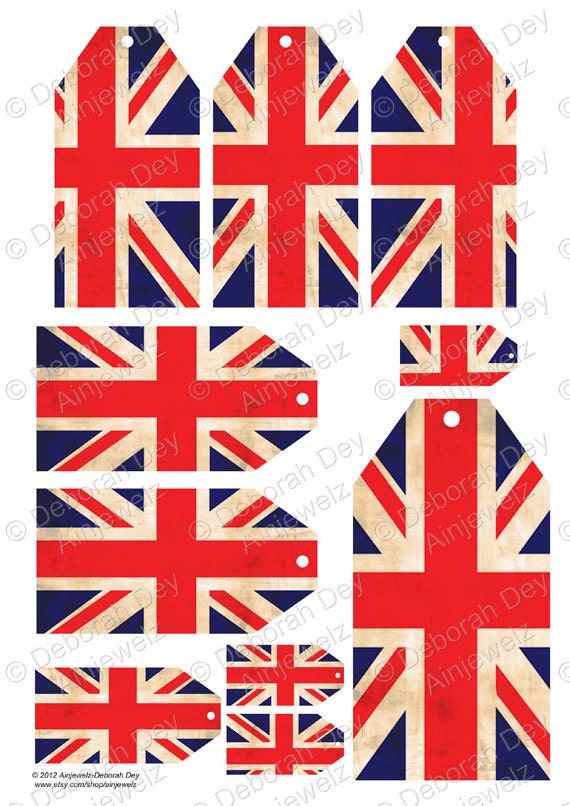 Vintage Union Jack Tag Collage Sheet - Digital Download