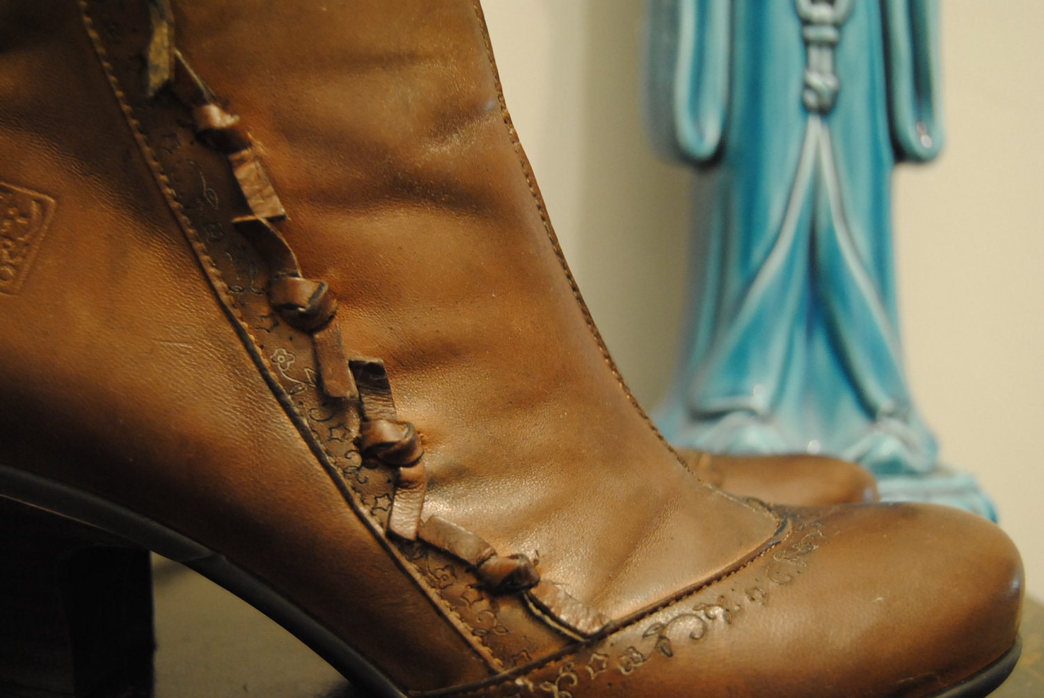 Vintage Brown Leather Victorian Boots "Ties and Flowers"