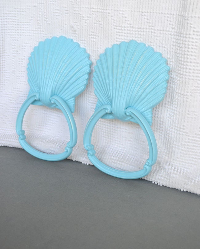 Reserved for Michelle....Aqua Seashell Towel Racks Upcycled Towel holders Beach House Coastal Decor Kitchen bathroom Towel Rack