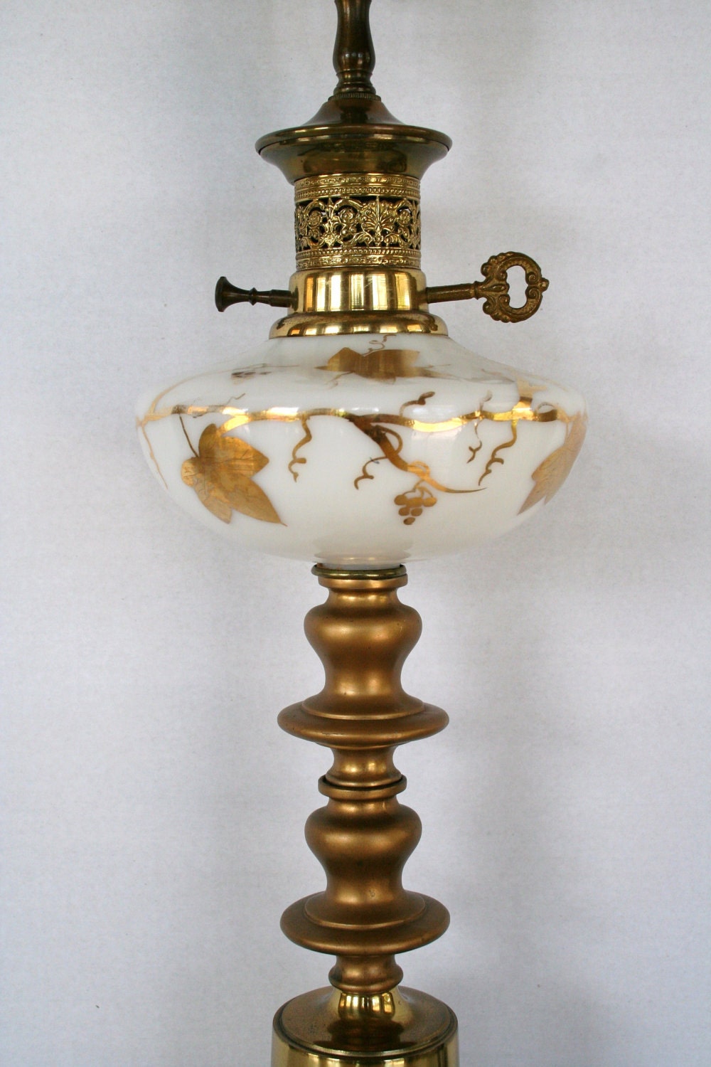 Neoclassical White Glass with Gold Overlay Vintage Lamp