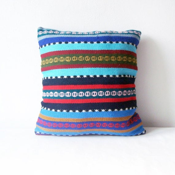 Spring Decor - Bright Kilim Pillow Cover - Romanian kilim rug pillow case, upcycled kilim runner rug, throw pillow decorative pillow - 16x1