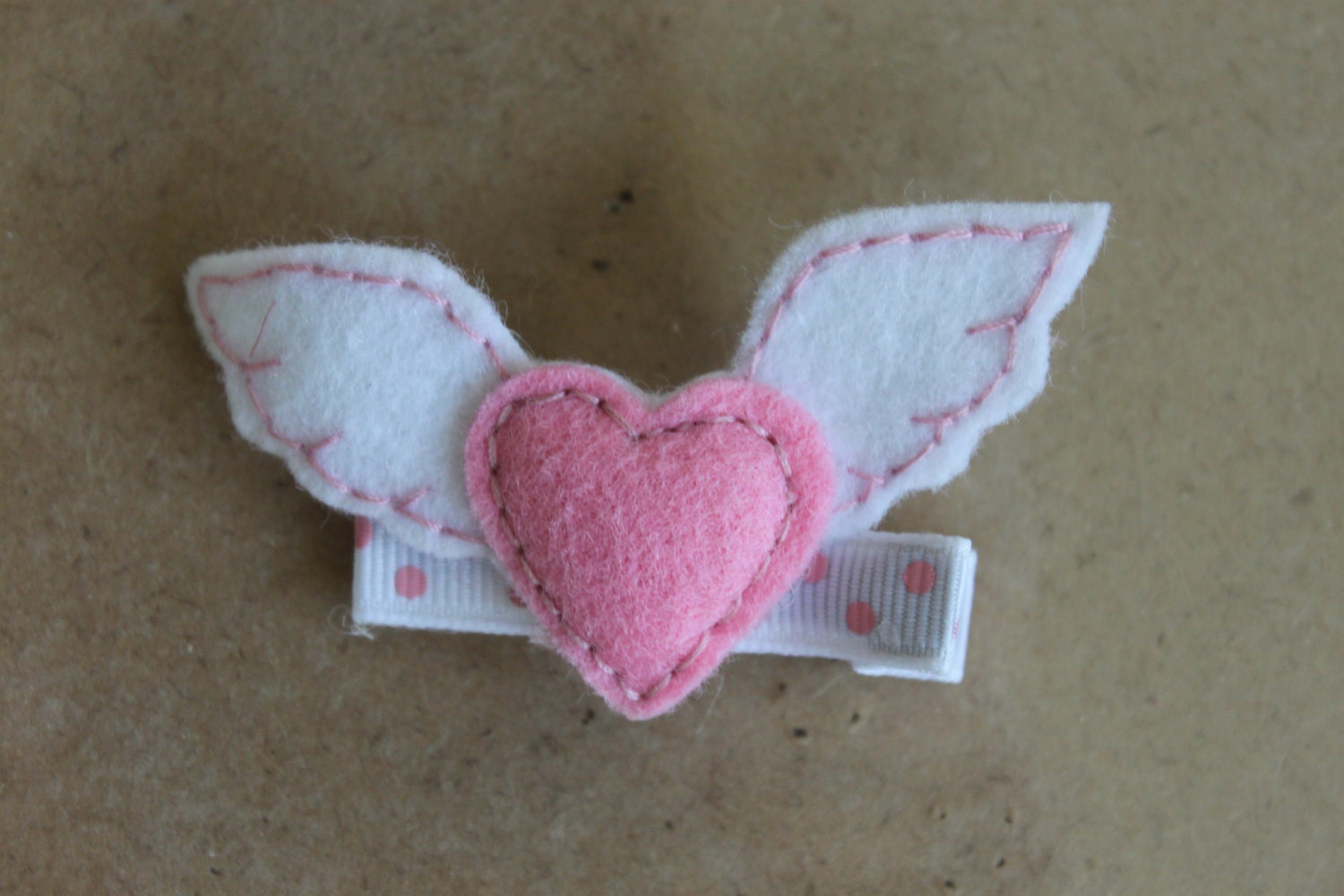 Girls Hair Clip Set - Felt Hair Clip - Felt Heart with Wings Clip-