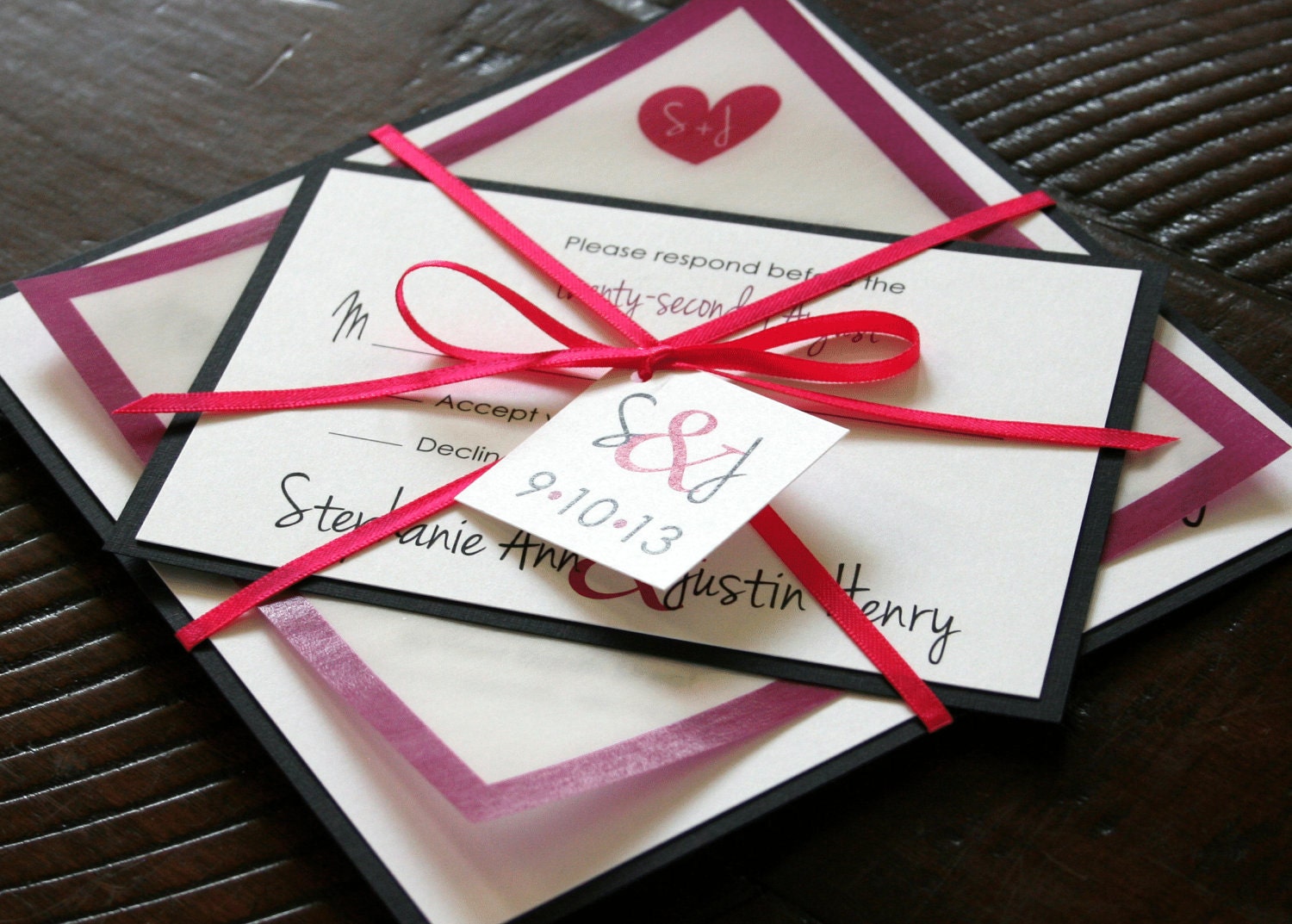 Unique Custom Layered Square Heart with Initials Wedding Invitation Suite Wedding Invite - DEPOSIT