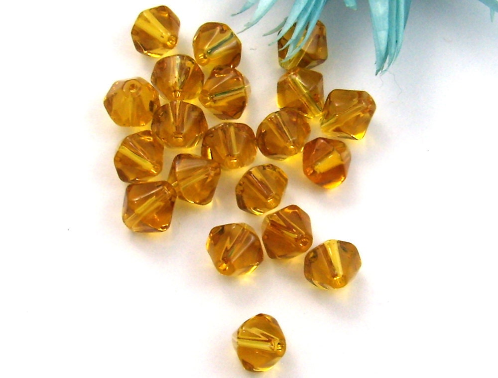 6mm Czech Glass Beads 5301 Bicones Golden Amber 20 Pack