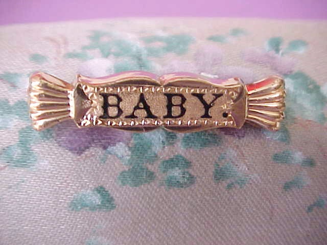 Precious Victorian Rose Gold Filled Brooch Enameled "Baby"