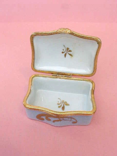 Beautiful Hand Painted French Robin's Egg Blue Porcelain Trinket Box with Pink Rose