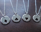Four Playing Card Suit Charms Silver Necklaces Pendants