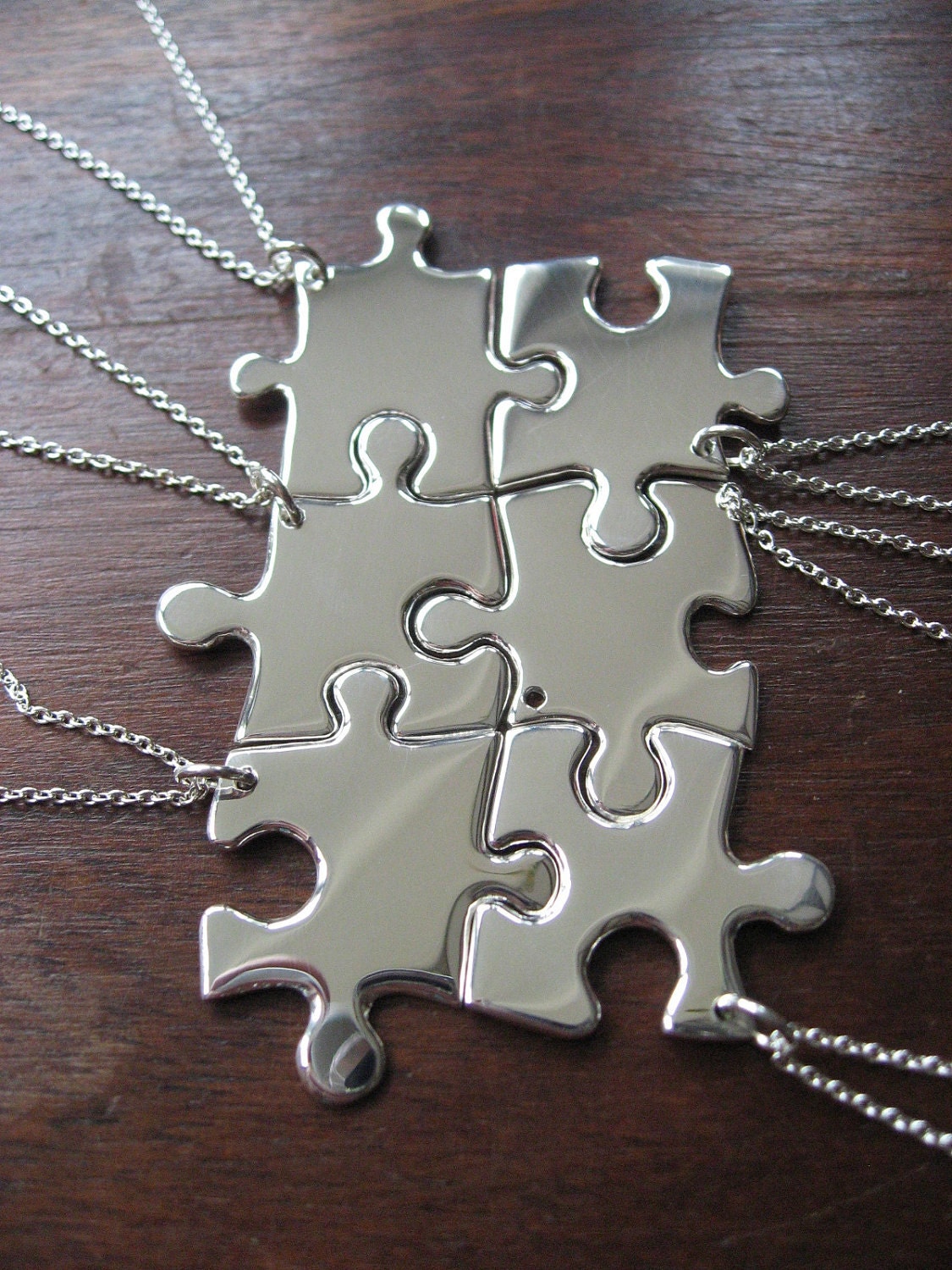 6 Puzzle Piece Pendant Necklaces Argentium Silver