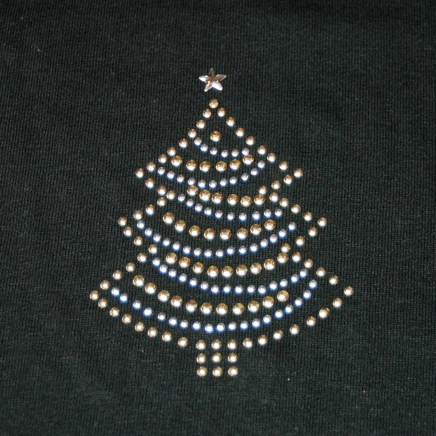SALE- Ladies Silver and Gold Stud Christmas Tree Bling T-Shirt- Black- Adult Medium