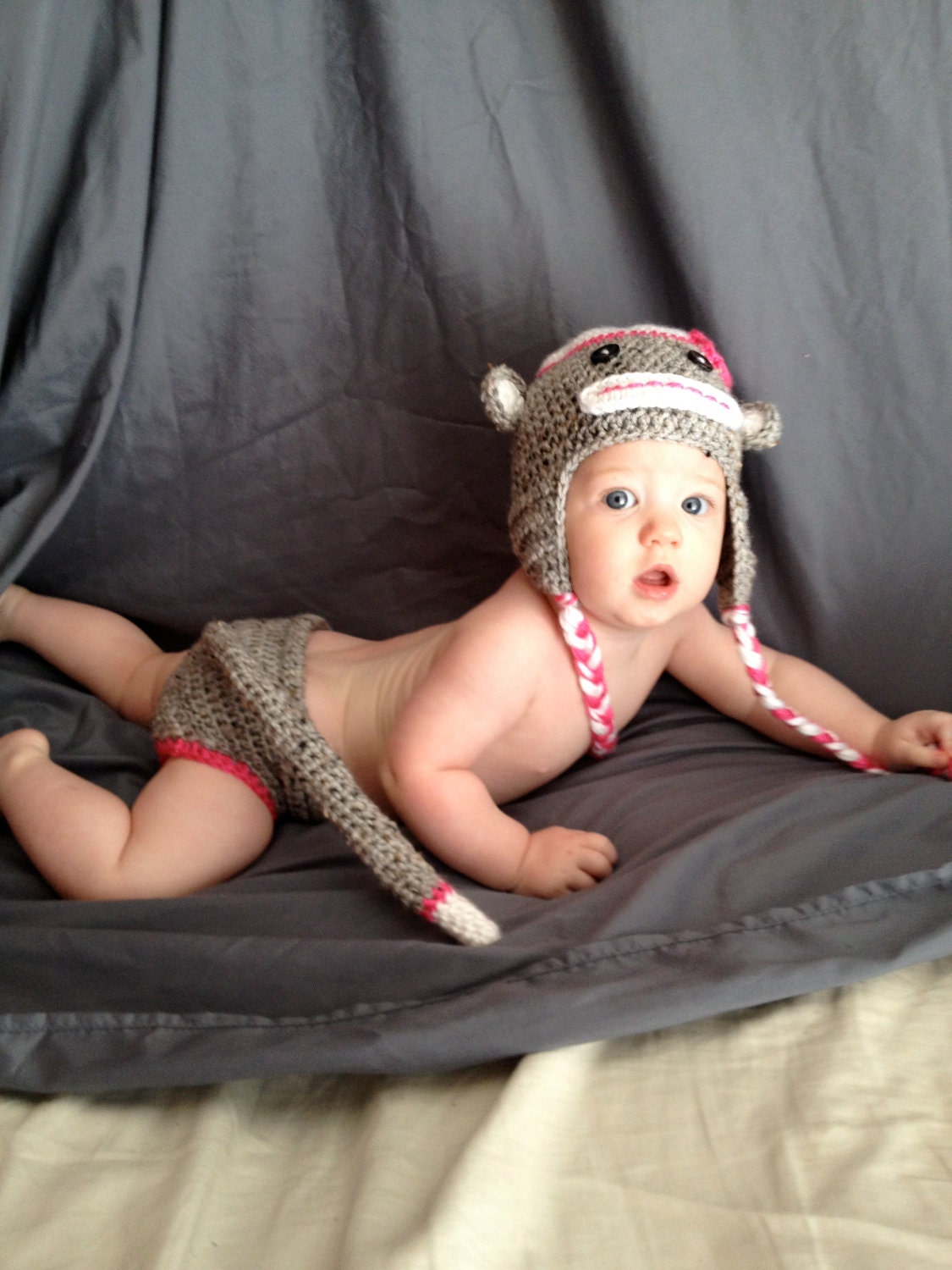 Instant Download - PDF Monkey Hat and Diaper Cover Crochet Pattern - hat all sizes