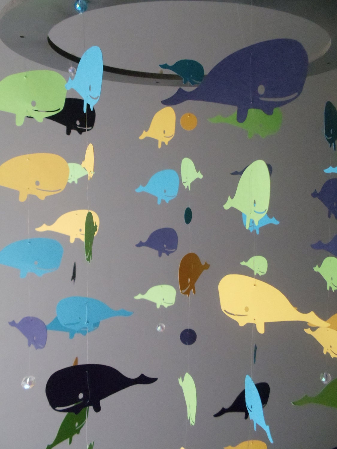 Whale Mobile - Blue, Yellow, Navy and Green