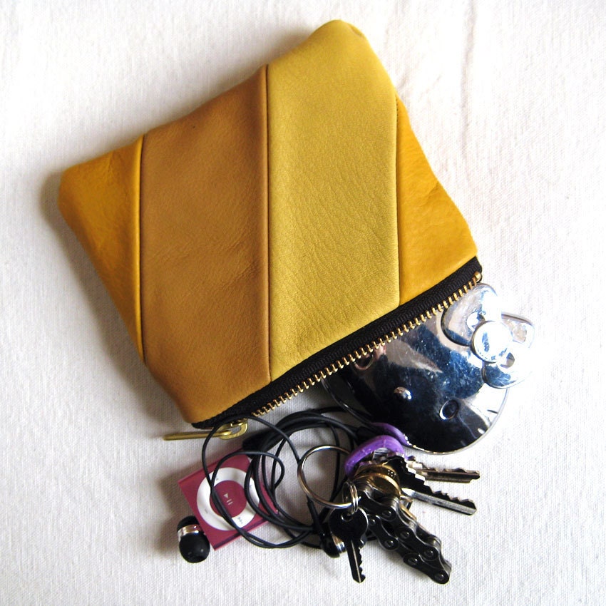 Shades of yellow small leather zip pouch