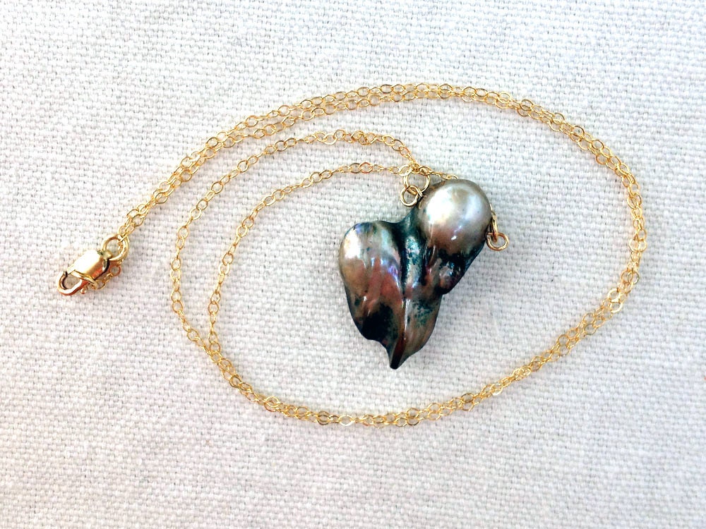 Gold-filled and black blister pearl necklace